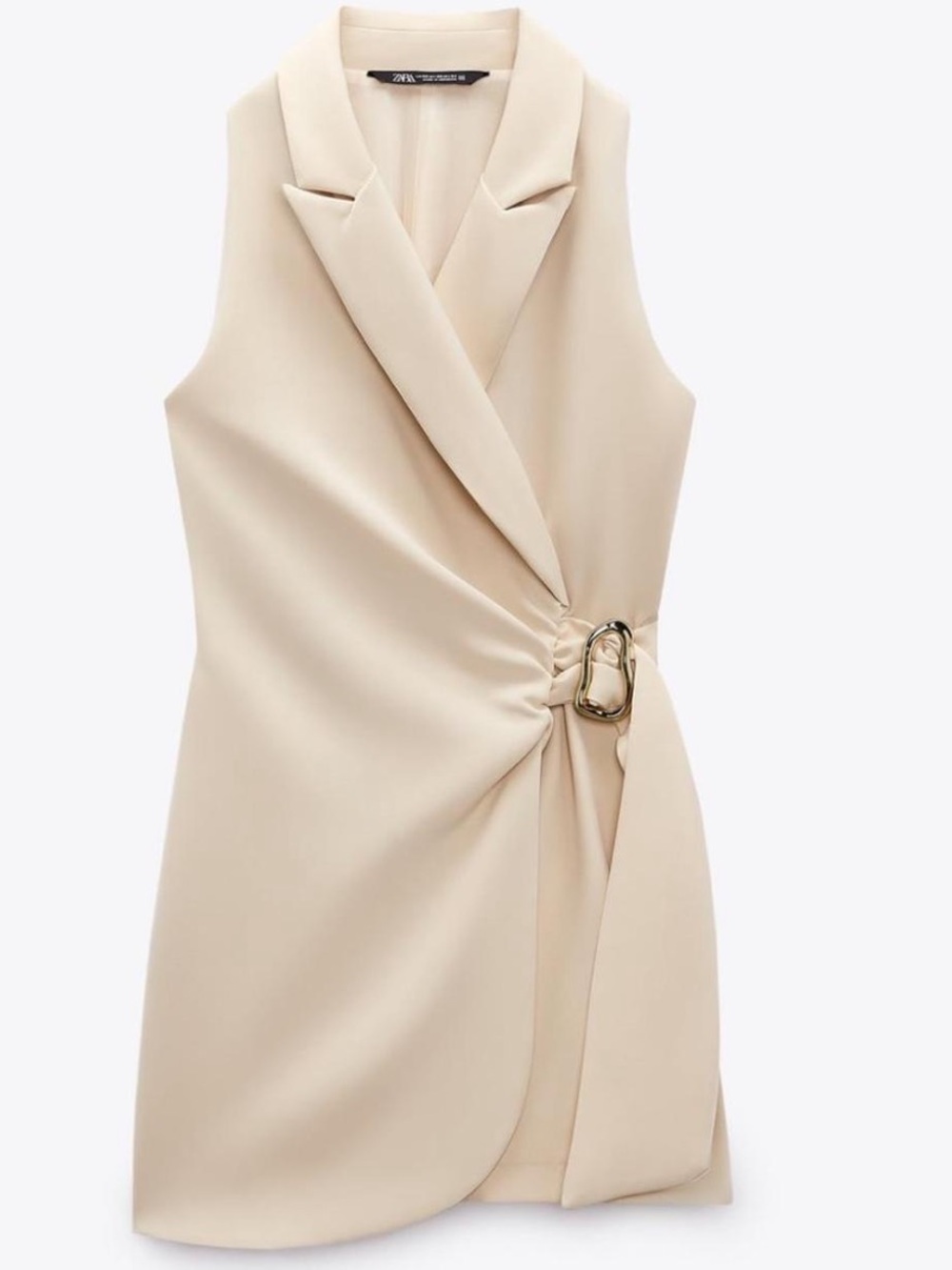 Zara Cream Sleeveless Wrap Mini Dress with Gold Buckle
